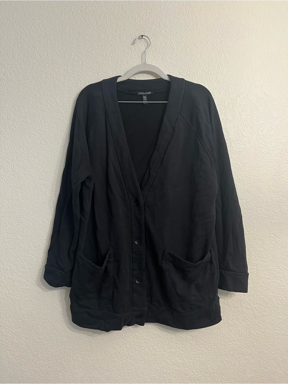 100% organic cotton Eileen Fisher Black Lightweight Knit Cardigan
